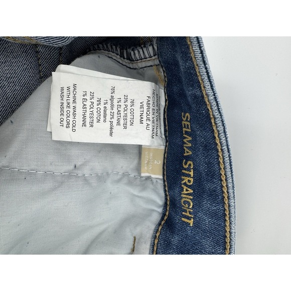 Michael Kors Selma Straight Blue Jeans Denim Gold Logo High Rise Slim Size 2 NWT - Picture 12 of 16